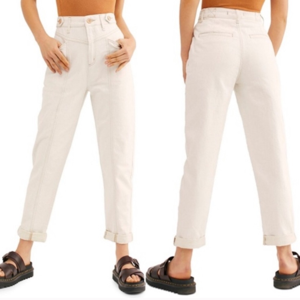 Free people high waisted cream straight jean